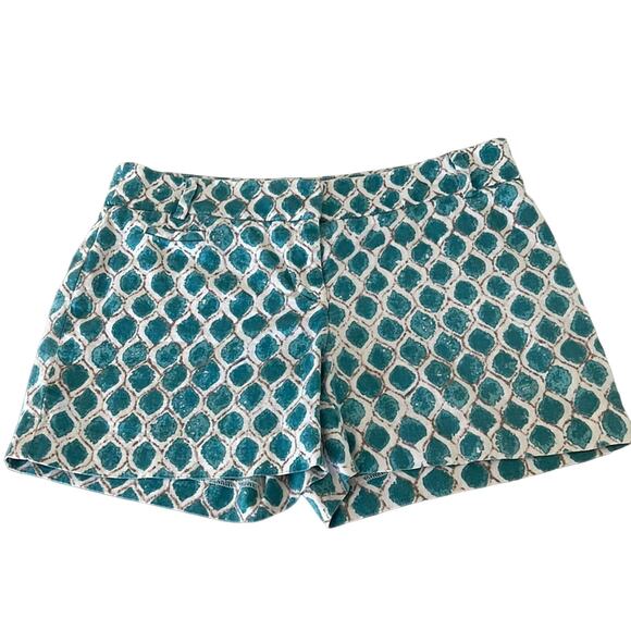 Ann Taylor Loft Teal Print Shorts Woman Size 2 Casual - Picture 1 of 8